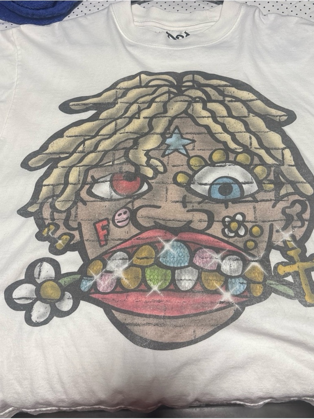Graphic Short Sleeve Tee - White with Multicolor Face Print